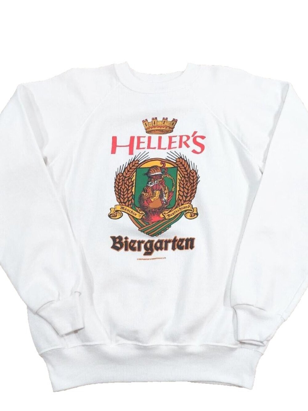 Vtg 1980s Hellers German Biergarten Beer Brewery Sweatshirt White Sz Large 42-44